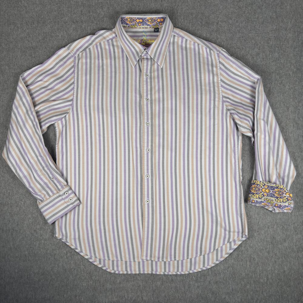 Robert Graham Shirt Mens 2XL Multicolor Stripe Long Sleeve Button Up Flip Cuff